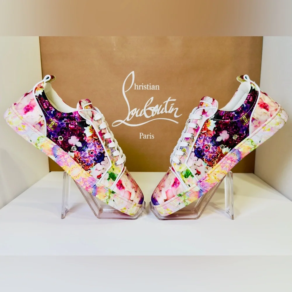 Christian Louboutin Junior Viera Orlato Flat Floral-print Satin Sneakers EU 43.5